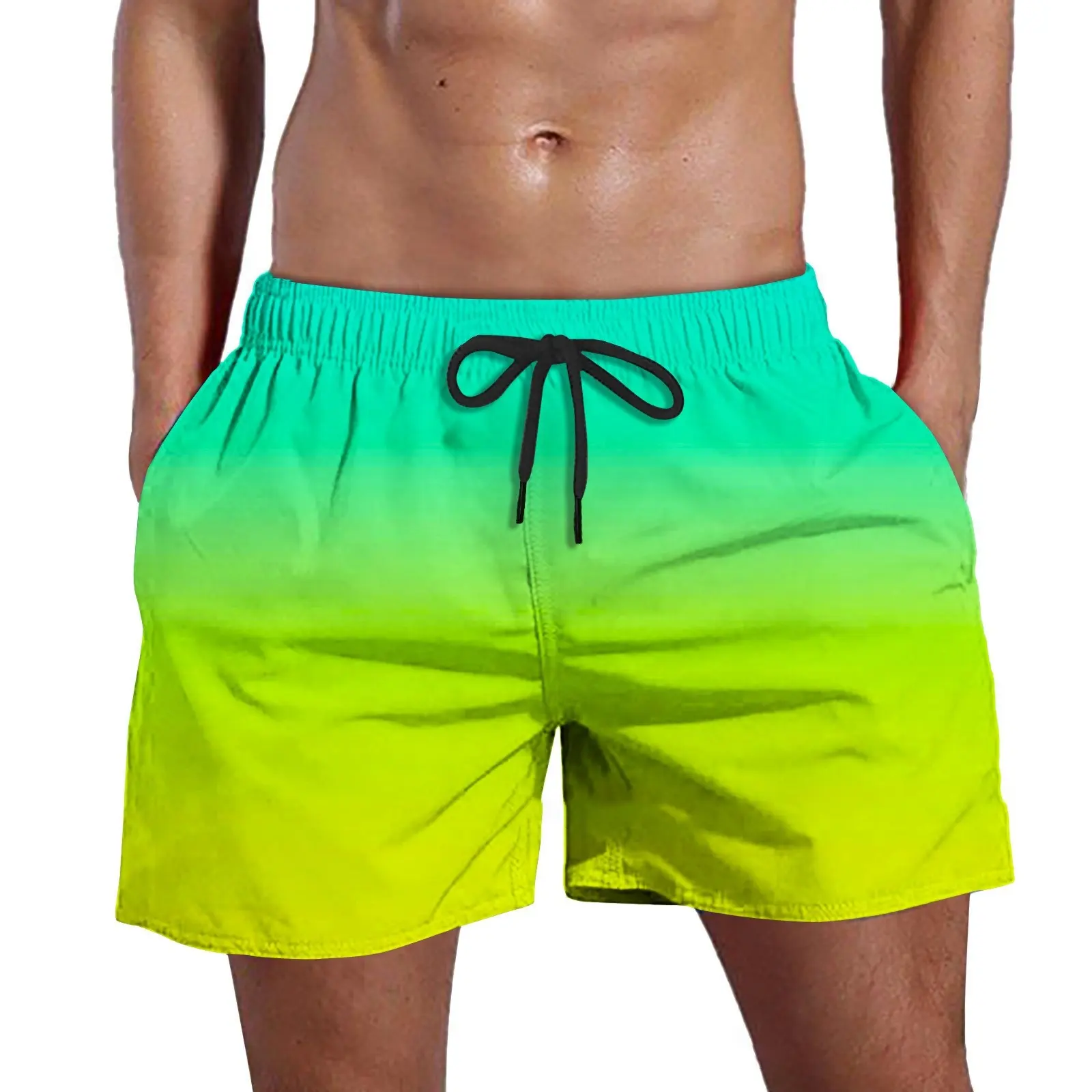 Custom logo Men's Gradient Swim Trunks Summer Quick Dry Water Resistance Pocket Beach Shorts Hawaiian Shorts Men Summer shorts