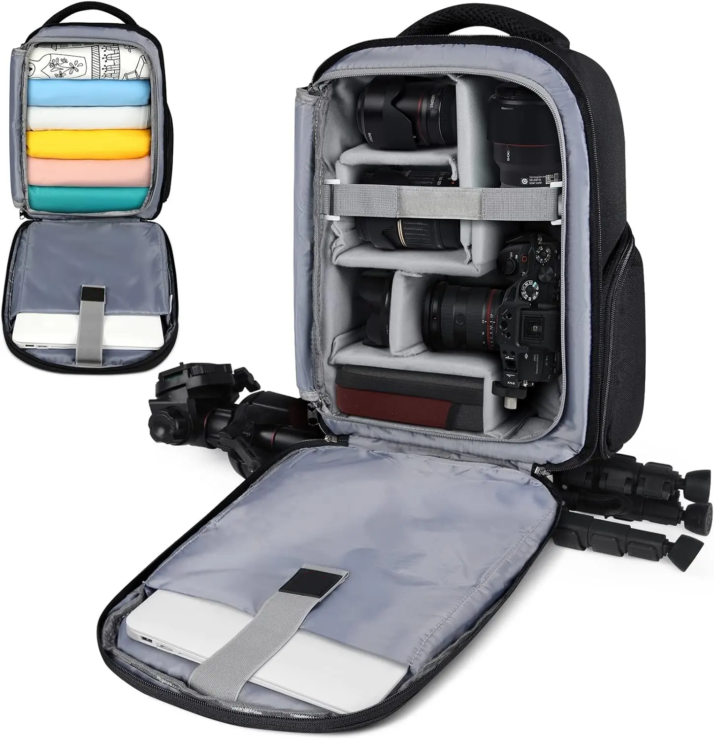 Usine BSCI Compartiment en maille de grande capacité Sacs pour appareil photo sans miroir DSLR/SLR étanches Sac à dos pour appareil photo en toile à engrenages numériques