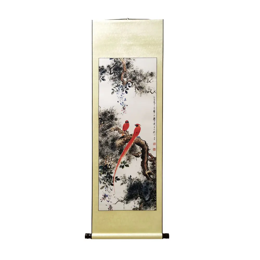 Colgador montado clásico chino de pájaros rojos para decoración del hogar de habitación vintage, pintura colgante de estilo chino