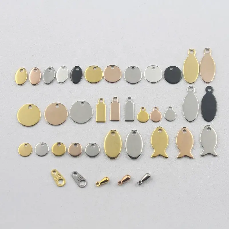 Étiquettes de bijoux personnalisées en métal or ou argent, gravées au Laser avec anneau de saut