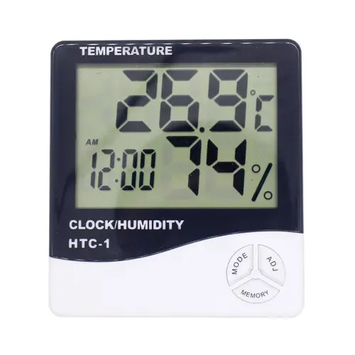 HTC-1 실내 야외 온도계 습도계 디지털 LCD CF 온도 습도 미터 알람 시계 날씨 역