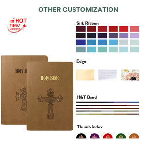 Kitap baskı evi satış sıcak şerit kabartma özelleştirme Logo yumuşak Pu deri mavi kapak Mini boyutu kutsal İncil baskı - Product Image 6