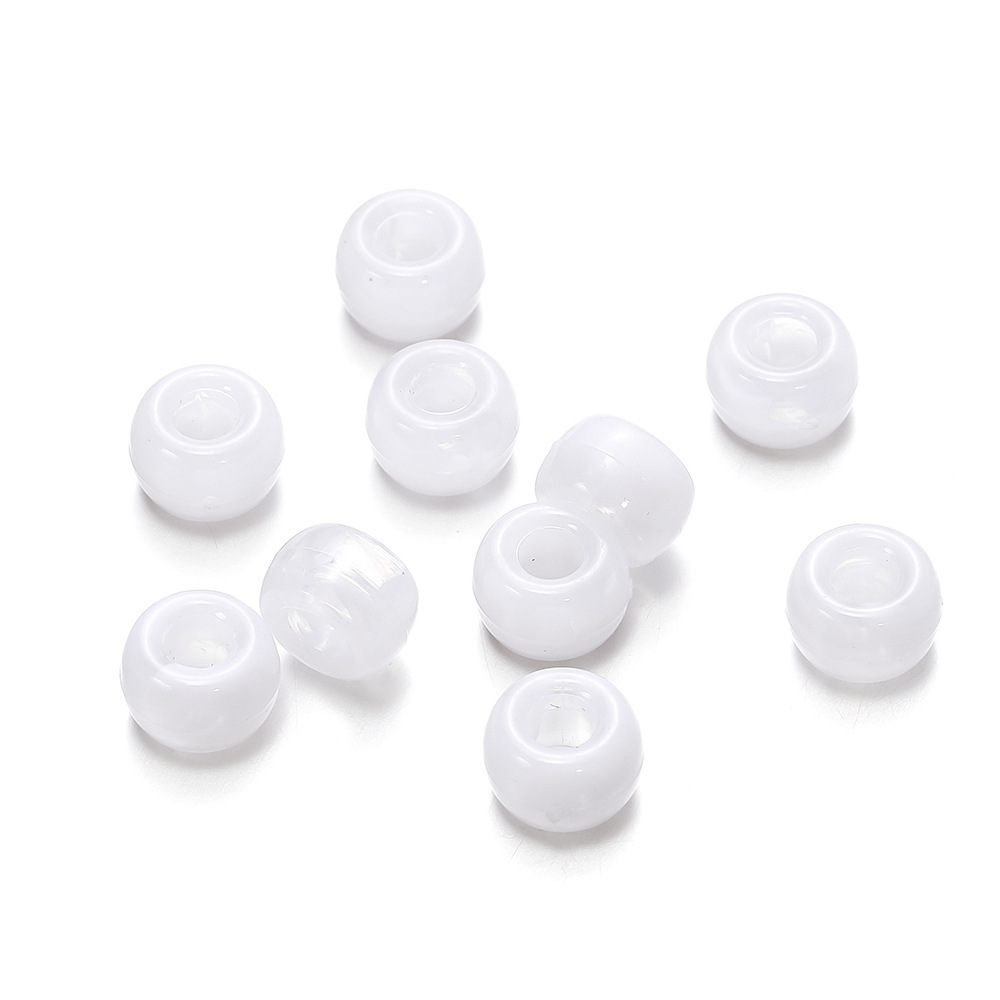 Perles acryliques bicolores à gros trou - blanc