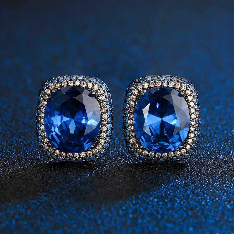 Black gold Blue pointed crystal ear studs