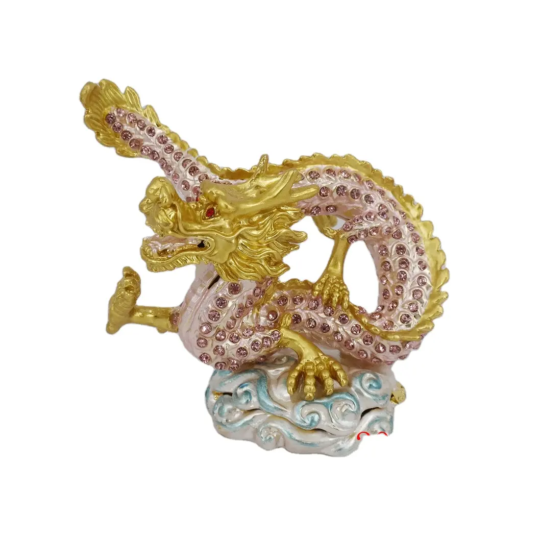 דרקון הסיני קישוטי יוקרה עסקי מתנות Fengshui מתכת הסיני הדרקון פסל תכשיט הדרקון תכשיטי תיבת אמייל