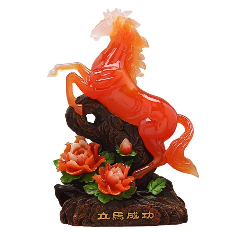 Decorativo chino rojo resina Jade caballo estatua imagen