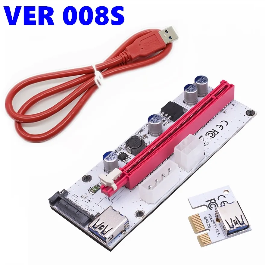 VER008s PCI E PCIEライザーカード008SホワイトPCI-E1X〜16XLEDライザーエクステンションカード (GPUグラフィックスビデオカードエクステンダーアダプター用)