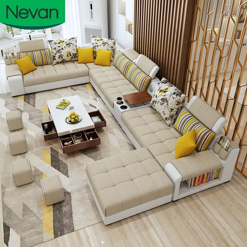 Ev mobilya popüler moda tasarım depolama büyük daire U şekilli İskandinav modern kesit koltuk takımı 7 kişilik oturma odası