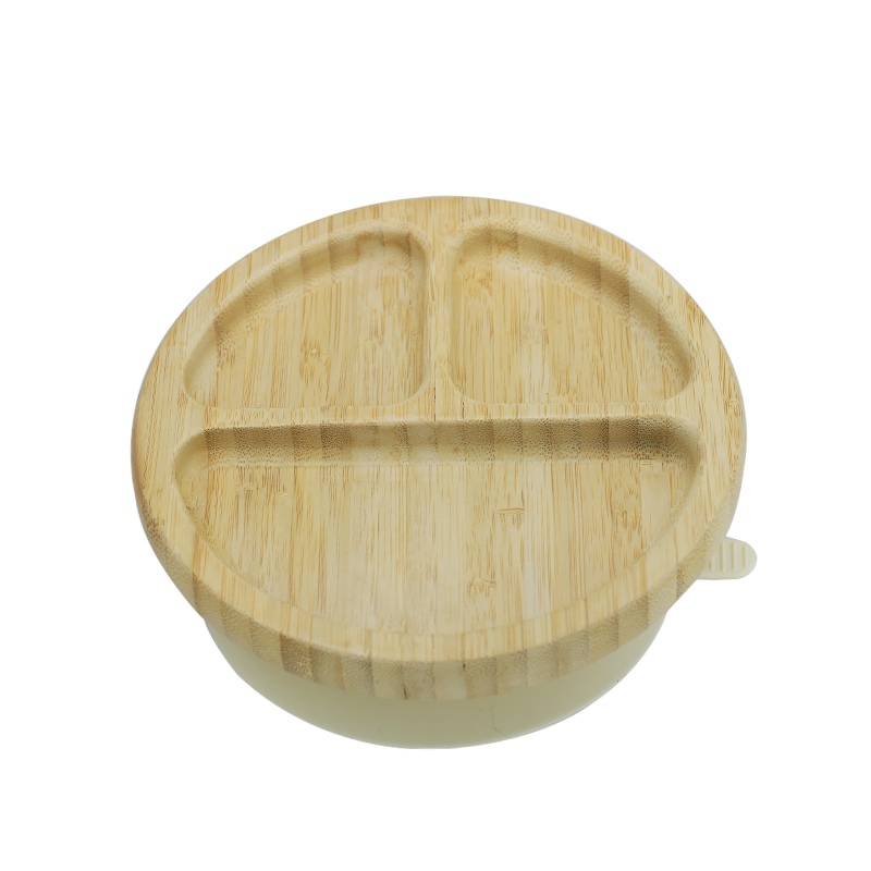 Assiette ronde à ventouse en bambou M-506#(Vanille)