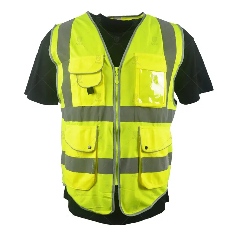 Colete fluorescente reflexivo com bolsos para homens, segurança de alta visibilidade, estoque ou costume