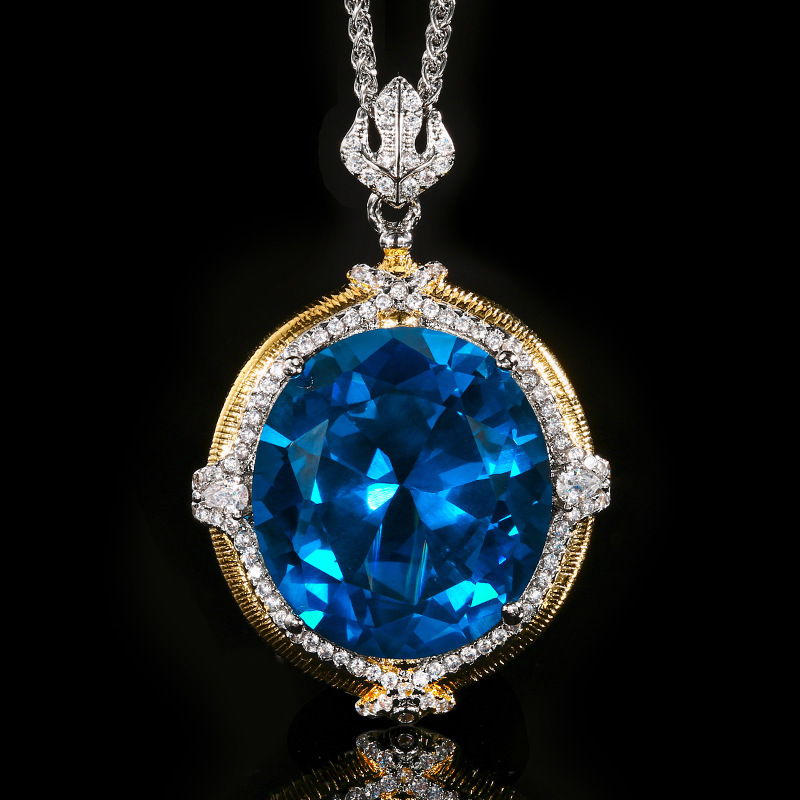 Blue pointed crystal pendant with Chopin chain