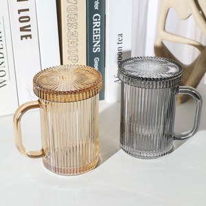 Ins tarzı basit dikey şerit kahve cam kupa kulplu fincan ve kapak latte işareti su bardağı kurşunsuz cam - Product Image 3