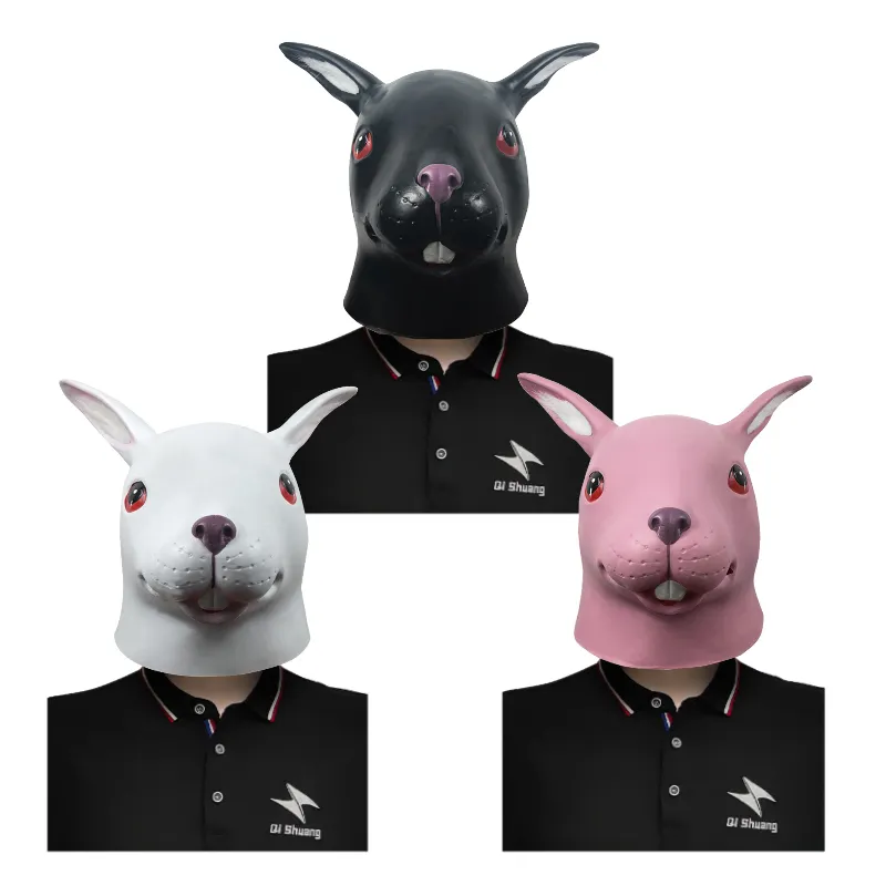 Halloween mignon lapin tête Latex masques Animal lapin oreilles masque en caoutchouc mascarade fêtes accessoires Cosplay Costume danse adulte