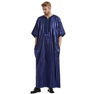 Alta qualità arabo marocco Thobe uomo musulmano Thawb caftano a righe manica corta ricamato uomo Daffah Thobe - Product Image 3