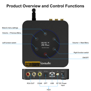 Lavaudio DS601 Receptores Bluetooth DAC Audio HiFi Decodificador de escritorio Entrada coaxial y óptica 3,5mm, salida RCA Amplificador de audio para el hogar - Product Image 2