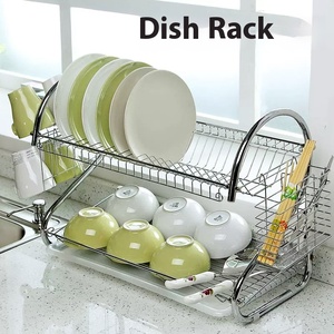 <strong>S</strong>-Shape Double-Layer <strong>Dish</strong> <strong>Rack</strong> Metal Kitchen Storage <strong>Rack</strong> with Drainage for Dinnerware and Tableware Storage