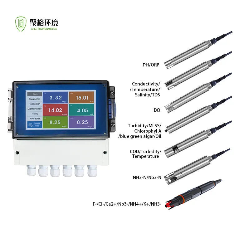 Monitor de calidad del agua industrial Sensor de PH Conductividad Oxígeno disuelto Turbidez COD Medidor de agua Analizador de agua multiparámetro