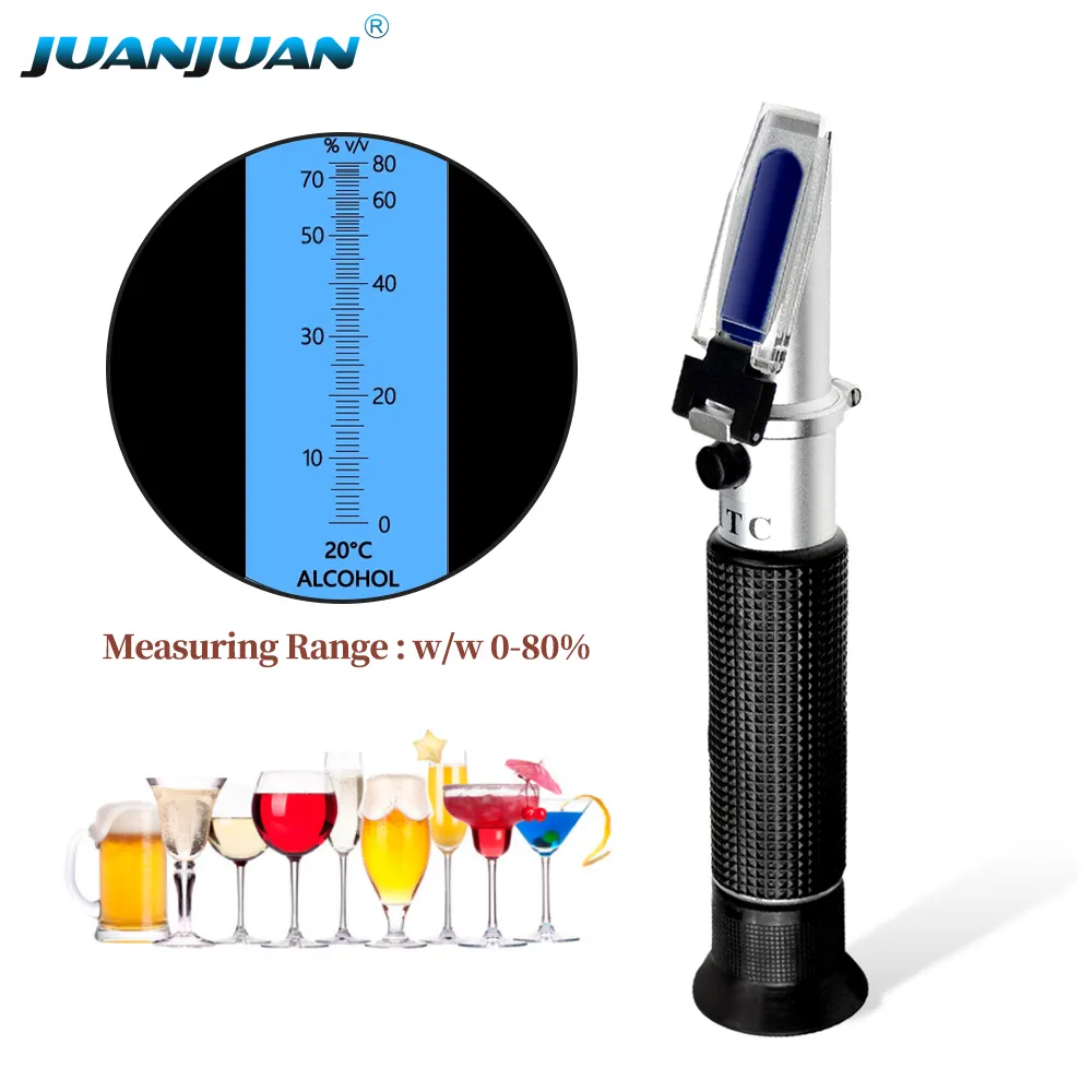 Retail Box Liquor tester Refractometer Wine Concentration Detector 0-80% Alcohol Meter Refractometer Oenometer for Rice Wine