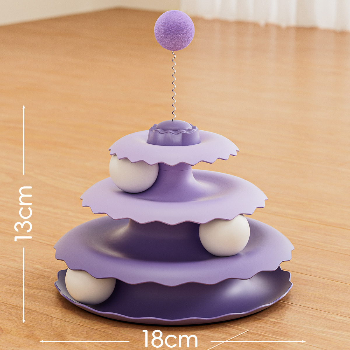Plateau tournant pour chat à trois couches et trois balles amélioré - Violet