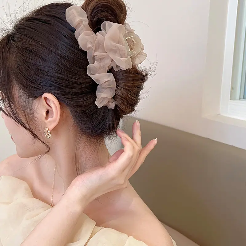 Accesorios para el cabello Sayoung, pinza para el cabello de 13cm, Estilo Hawaiano, flor de Organza plegable, pinzas grandes elegantes para el cabello para mujeres y niñas