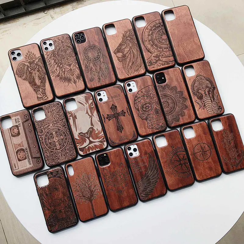 Madeira real natural de madeira + estojo TPU para iPhone 15 14 13 12 11 Pro Max XR XS Max 7 8 6 6s Plus X SE Cover Phone Shell Skin Bag