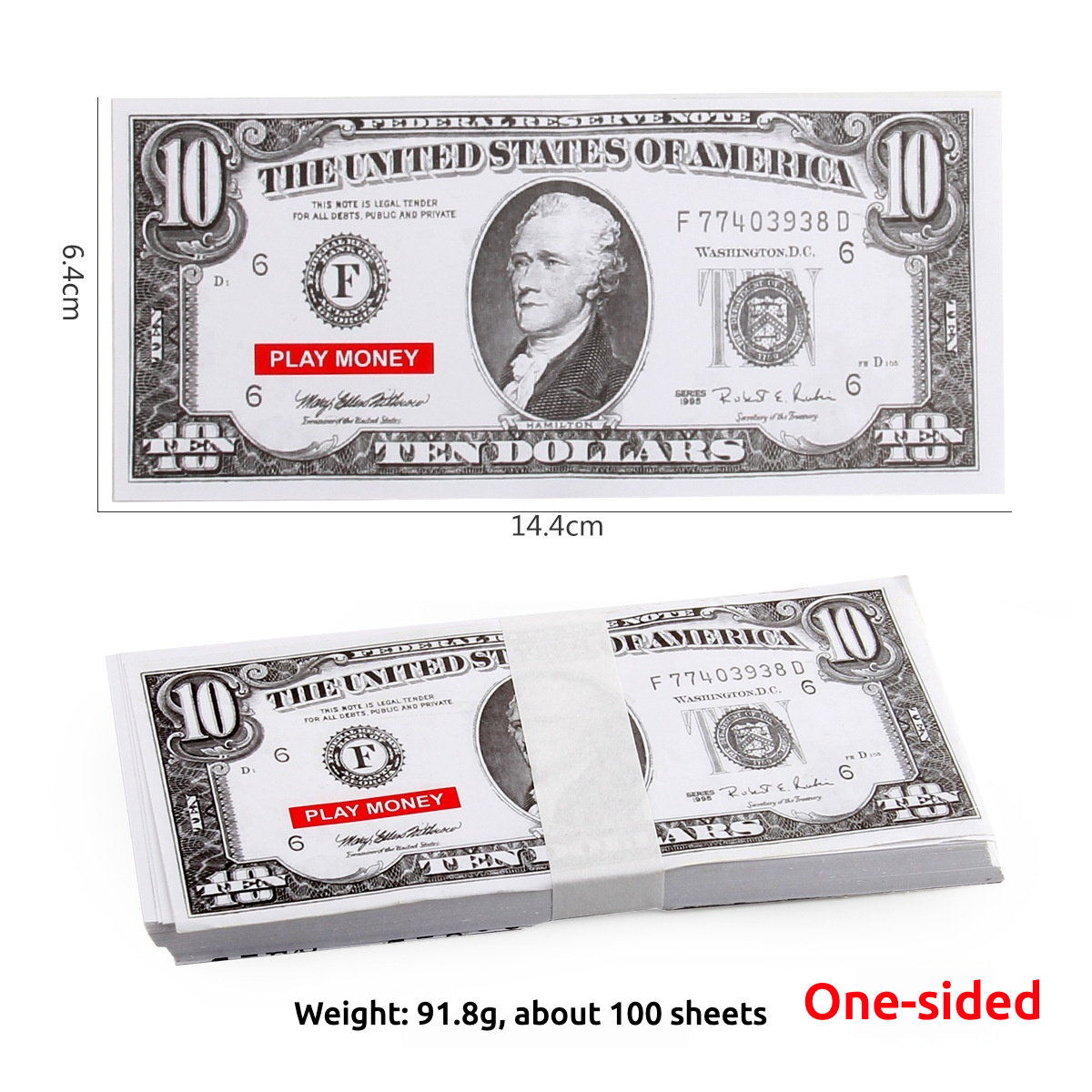 Billetes de un solo lado dólar estadounidense de 10 dígitos 100 hojas