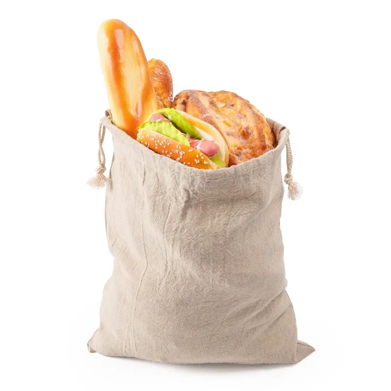 Sac à pain en lin recyclable et réutilisable, conception personnalisée personnalisable, vente en gros