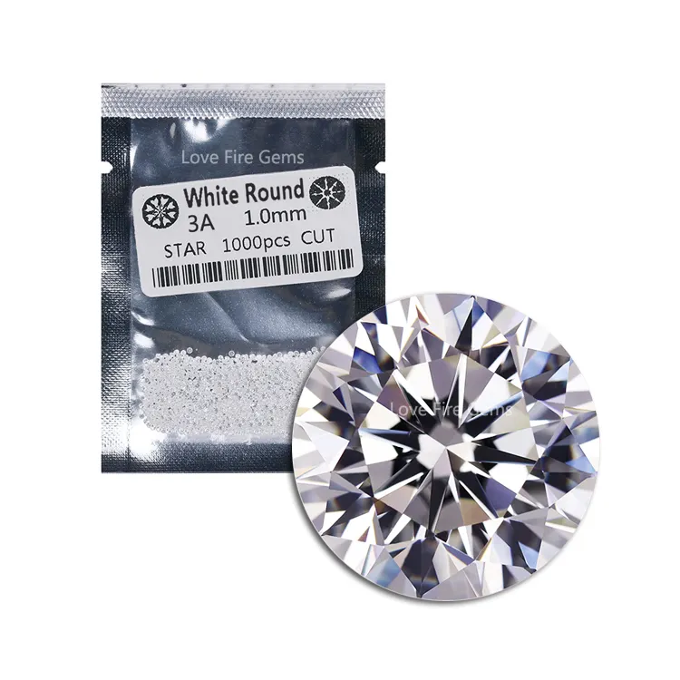 1000 unids/pack 1mm-1,5mm de grado AAA máquina de corte redondo estrella europea blanco cz gemas de zirconia cúbica