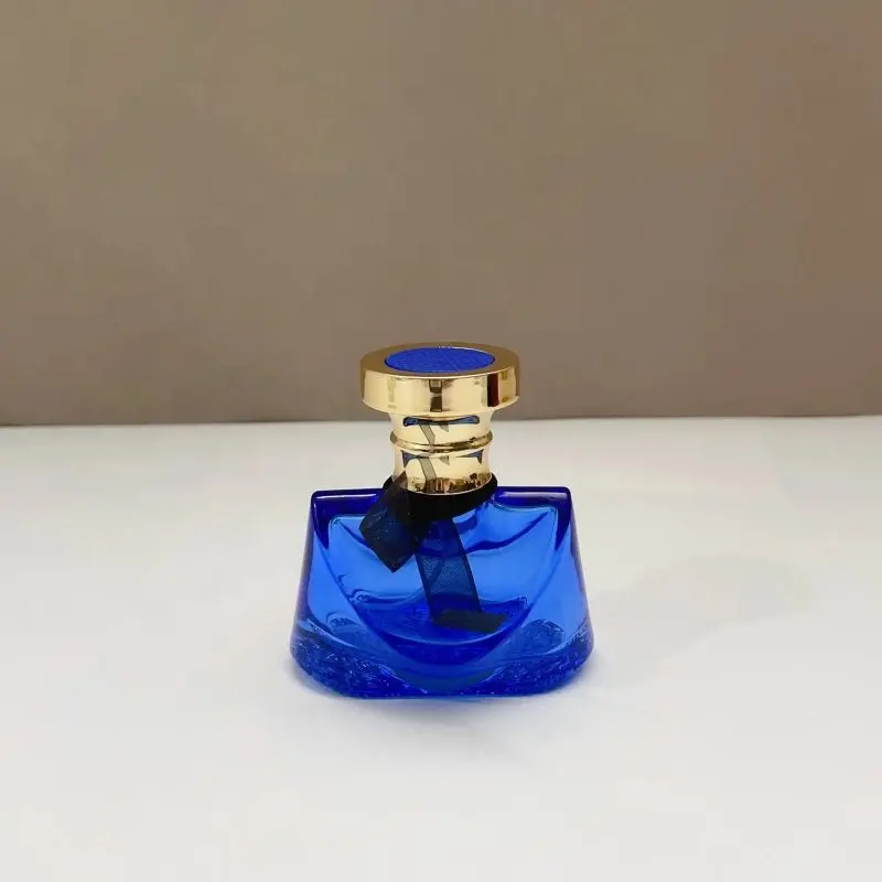 Botellas de perfume de lujo, vidrio azul rellenable, espray con cinta, 30 ml