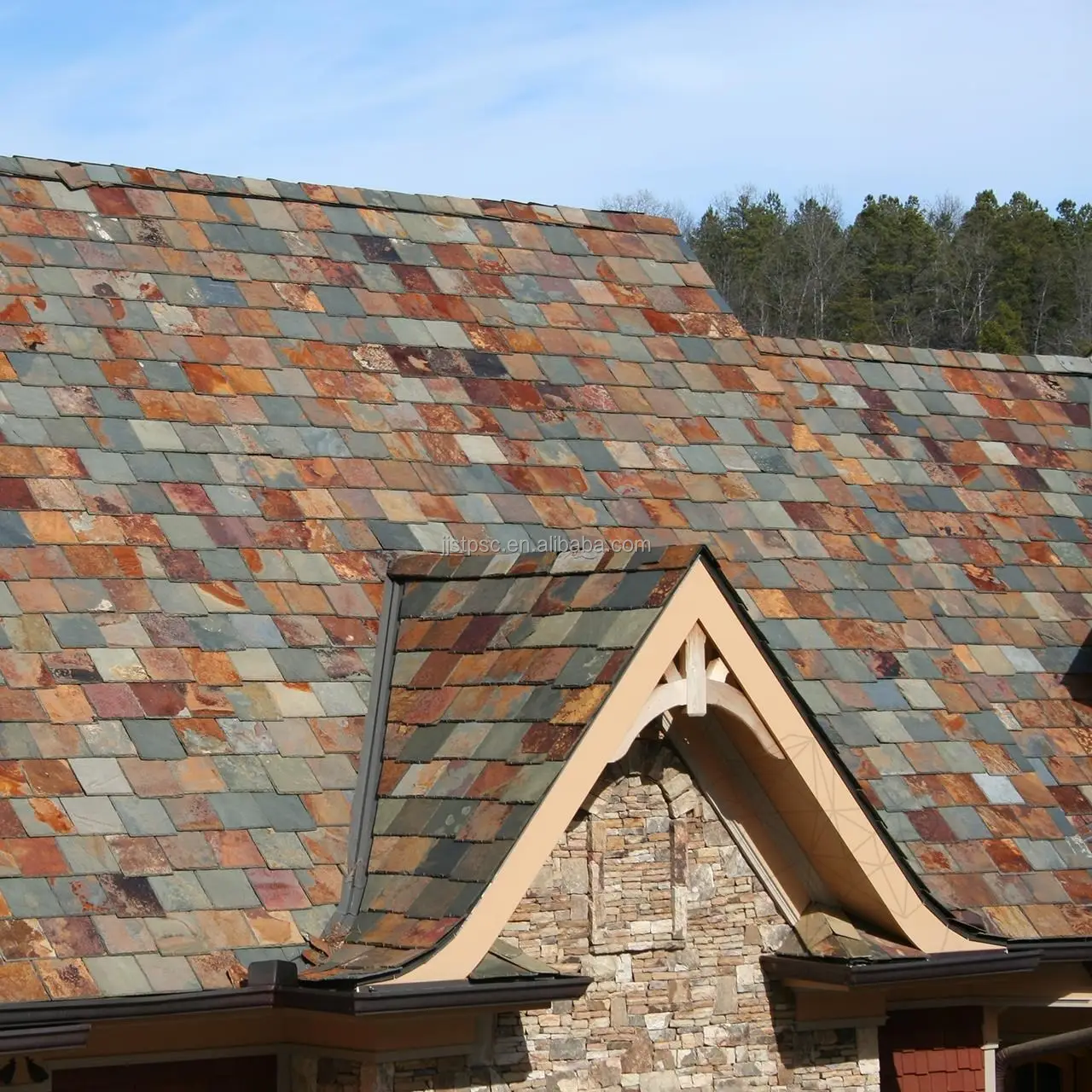 Carreaux de toit en ardoise rustique multicolore roussée, taille de 400x200mm, pour couverture