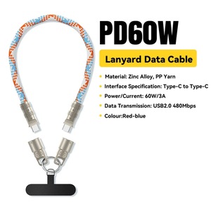 <strong>2</strong> <strong>in</strong> <strong>1</strong> 60W Fast Charger Cable Braided Wrist Lanyard with 3A USB Charging Pure Copper Mobile Phone Carrying USB C Type-C Lighting - Product Image 5