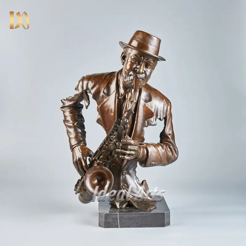 تمثال صغير من النحاس والمعدن لتزيين المنزل والمنزل مع آلة موسيقية H38cm للبيع بالجملة تمثال موسيقى الجاز