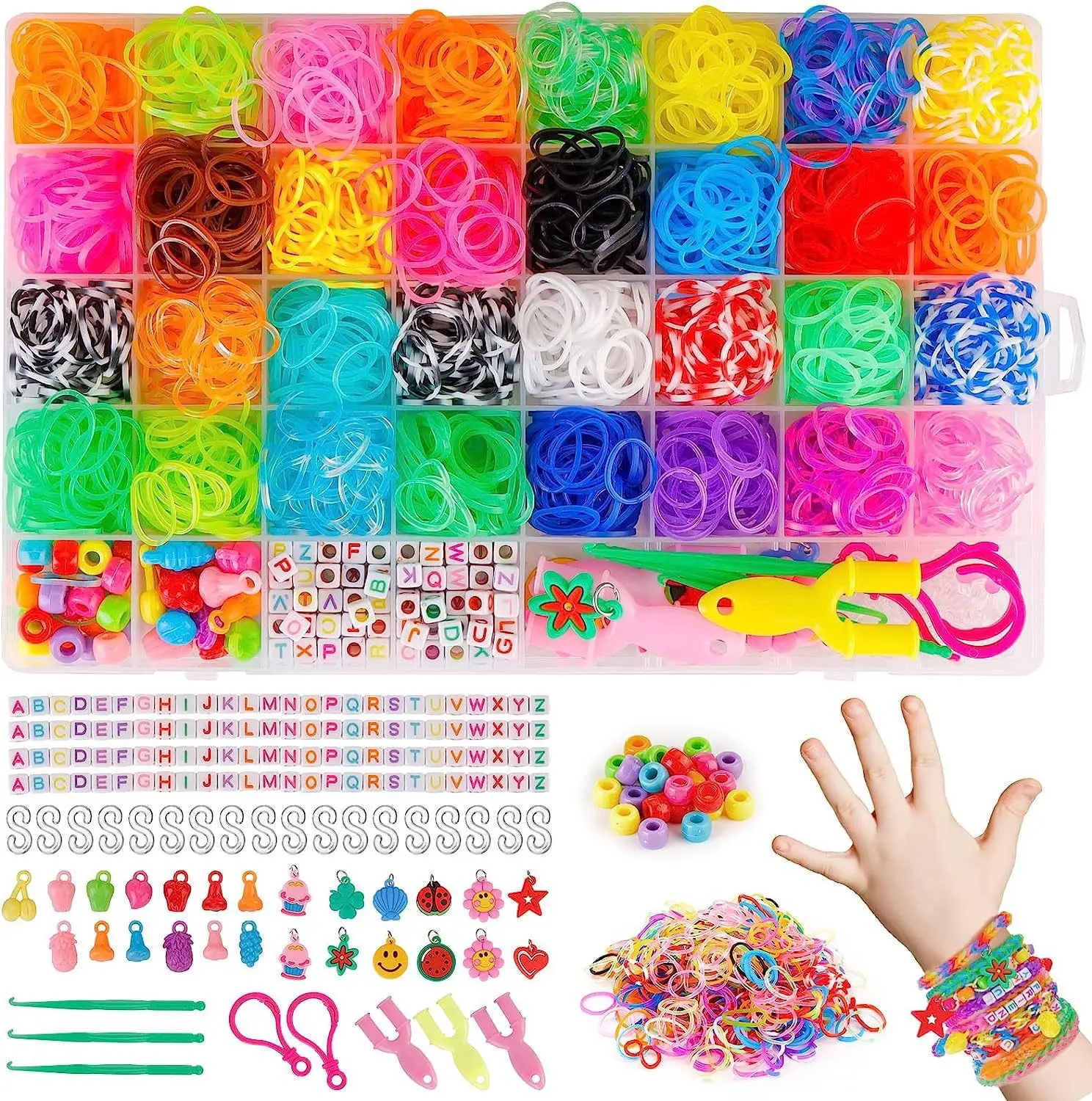 Superventas 2500PCS + Loom Bands Kit Juguete DIY para niños Bandas de goma de color del arco iris para hacer pulsera