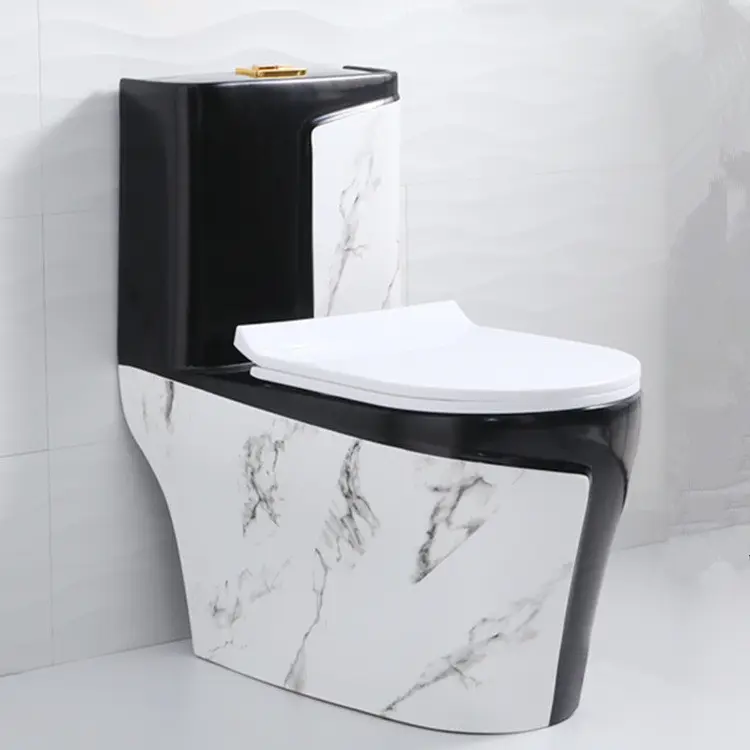 Sıcak satış lüks stil banyo sıhhi tesisat tek parça seramik siyah mermer tuvalet dolabı çift renk desen tuvalet