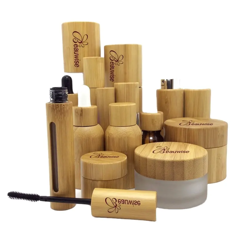 100% natural, environmentally friendly, biodegradable bamboo cosmetic glass bottles, custom trademark