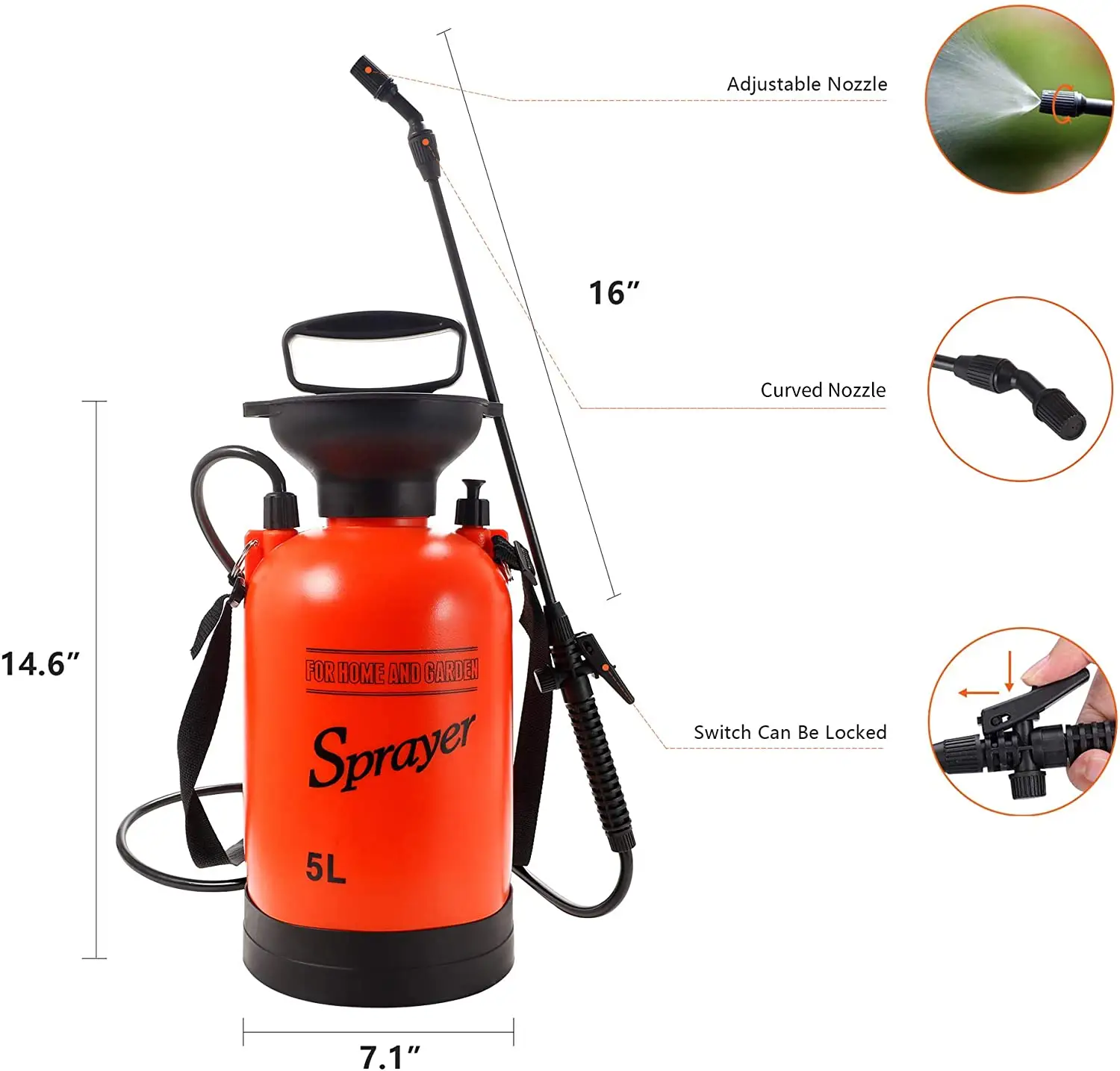 Pomp Sproeier In Gazon En Tuin 1.3-Gallon Draagbare Drukspuit 5 Liter Voor Kunstmest, watering Planten En Reiniging