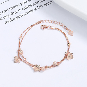 <strong>ACME</strong> 925 Sterling Silver Maple Leaf Bracelet Double Layer Simple Personality Design Advanced Jewelry Gift <strong>Female</strong> - Product Image 2