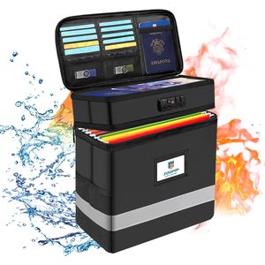 Caja de archivos ignífuga de dos capas con cerradura Organizador de almacenamiento plegable para colgar carpetas de archivos Bolsa de documentos de dos capas - Product Image 1