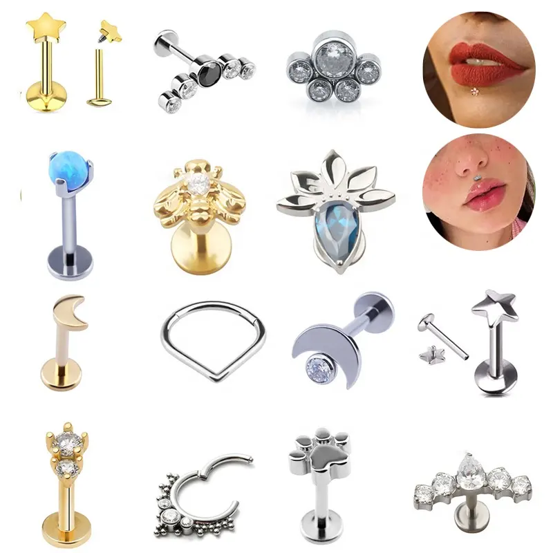 De moda de la joyería Piercing de Labret perforación Titan de alta calidad Labret Piercing anillo de acero inoxidable labio Stud anillo de la joyería