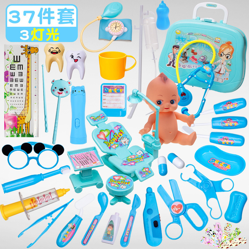 Ensemble de 37 pièces à 3 lumières - Boîte portable - Bleu