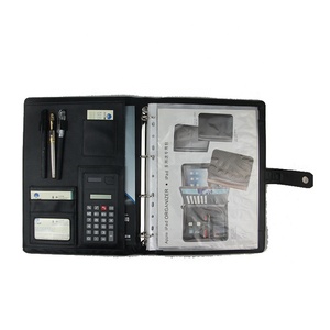 Compendio de cuero A4 Carpeta de cuero desgastado Cuaderno multifunción de cuero PU con calculadora logotipo en relieve personalizado - Product Image 2