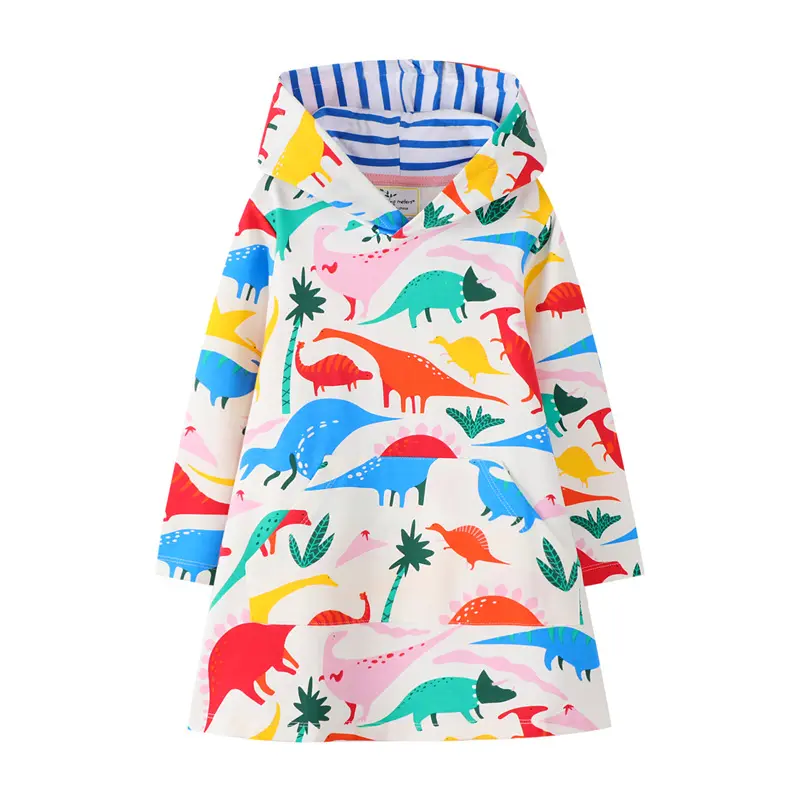 Latest design teen girls dresses animal pattern autumn children clothes casual kids long dress