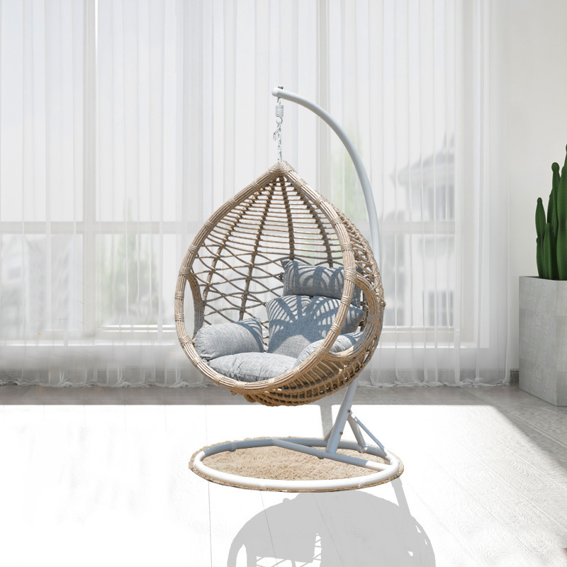 Coarse rattan hanging basket-gray rattan-gray pad-white bracket