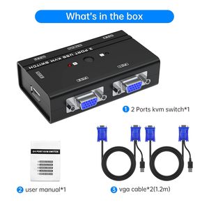 “2端口VGA KVM交换机3个USB集线器PVC护套XLR音频连接器，用于2台计算机共享一个显示器键盘鼠标编织 - Product Image 2