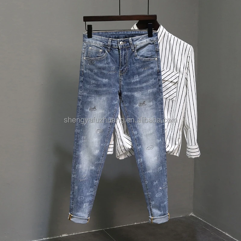 Wholesale new men's jeans fashion men's elastic jeans trousers good quality zipper jeans for men