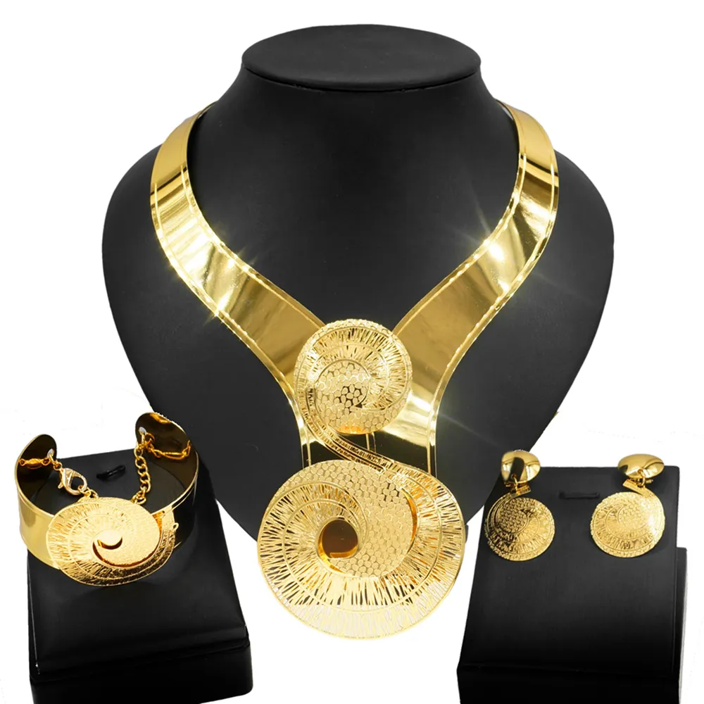Zhuerrui note di lusso brasile Set di gioielli vendita calda orecchini di luce in ottone Set di gioielli data di nozze regali di gioielli in oro NH00034