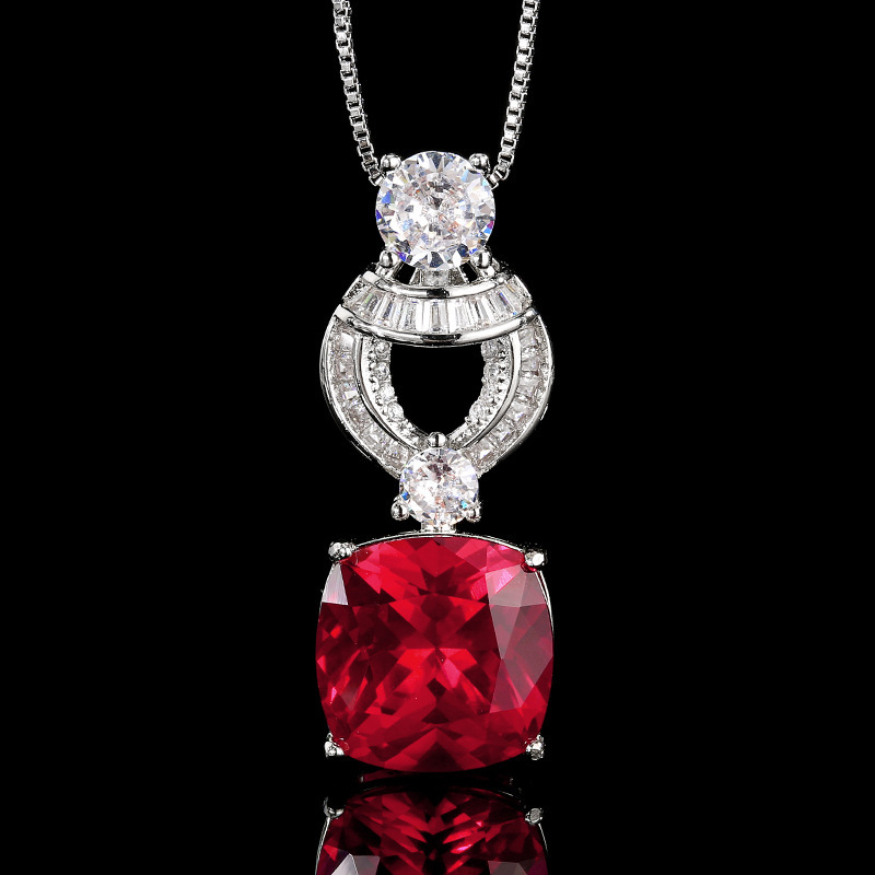 Red corundum pendant with chain