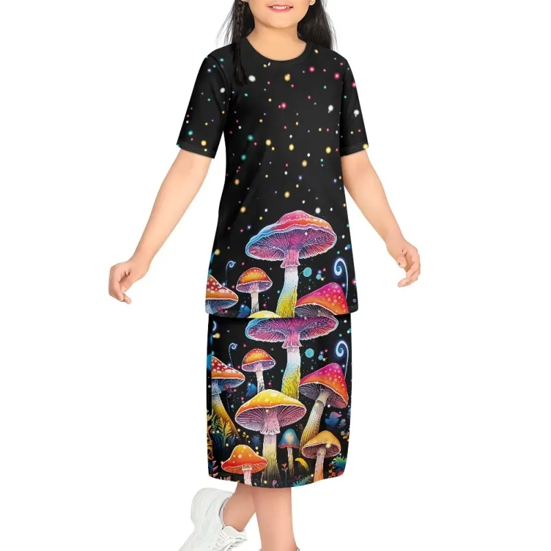 فستان تقليدي بتصميم فطر البوليتاسي الاصلي للفتيات الصغار طقم ملابس أطفال مصق بالنمط الرسمي للبيع بالجملة طقم ملابس للأطفال مكون من قطعتين