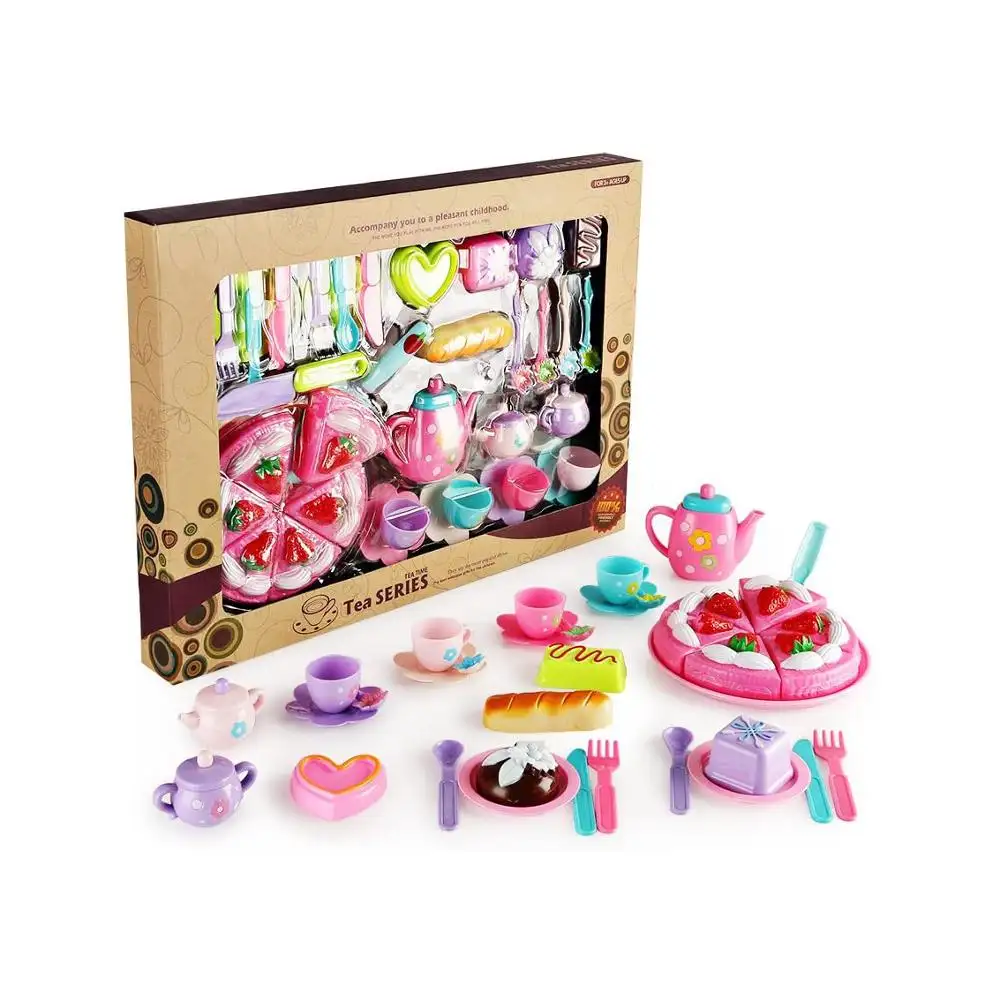Voedsel Set Taart Thee Sets 37 Pcs, mooie Bloem Thema Speelgoed Voedingsmiddelen Play Set Voor Fantasiespel Thee Tijd Kinderen Keuken Verjaardagsfeestje