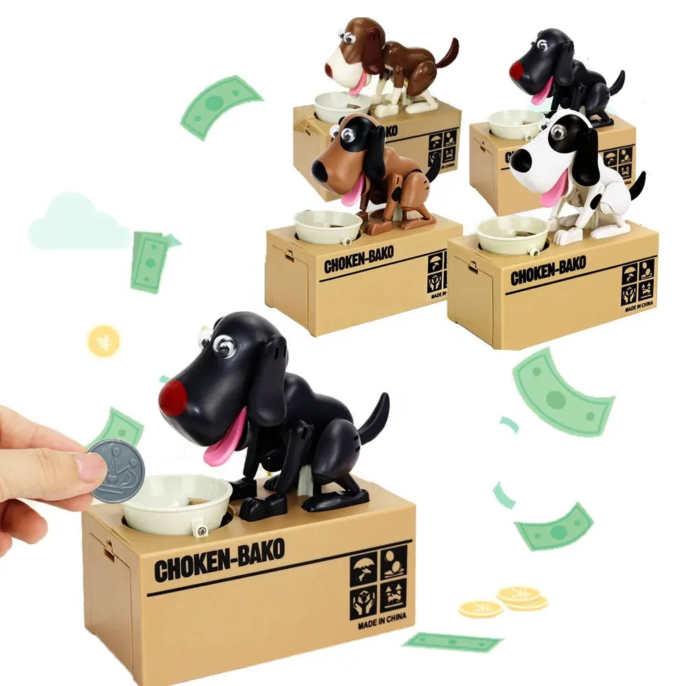 أعلى بيع البلاستيك مخصص للأطفال لطيف الحيوان تناول متقطعا الكلب التلقائي حصالة نقود معدنية صناديق توفير المال